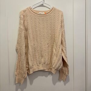Roxy Women's Cream Pointelle Cable Knit Sweater Large Oversized Pullover